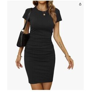 Women's Summer Bodycon Black Dress XL Short Sleeve Midi Sundress Casual